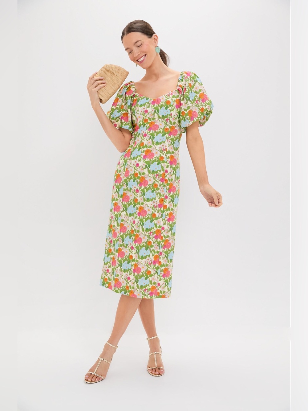 Hyacinth House Green Multi Begonia Floral Sallie Midi Dress Medium